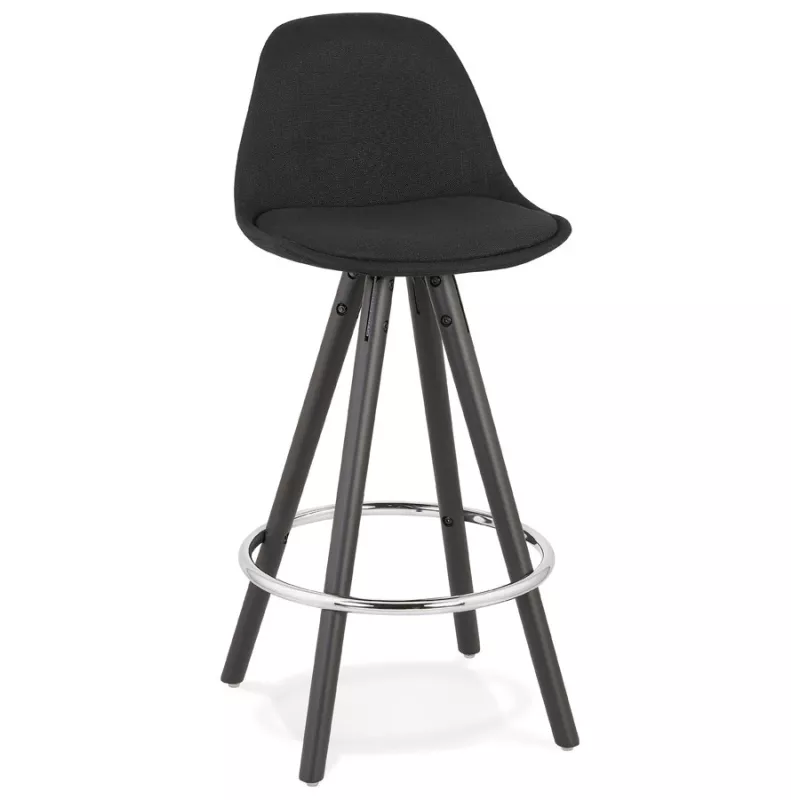 Tabouret de bar mi-hauteur design pieds bois noirs ROXAL MINI (noir)