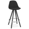 Tabouret de bar mi-hauteur design pieds bois noirs ROXAL MINI (noir)