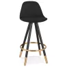 Tabouret de bar mi-hauteur vintage pieds bois noirs JESON MINI (noir)