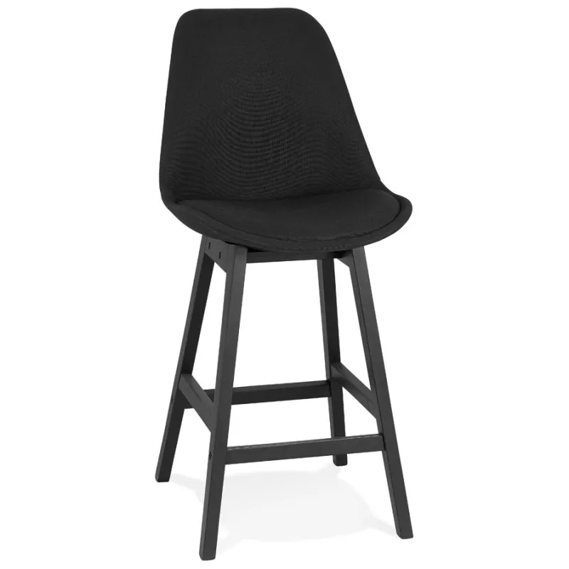 Tabouret de bar chaise de bar mi-hauteur design pieds bois noirs ILDA MINI (noir)