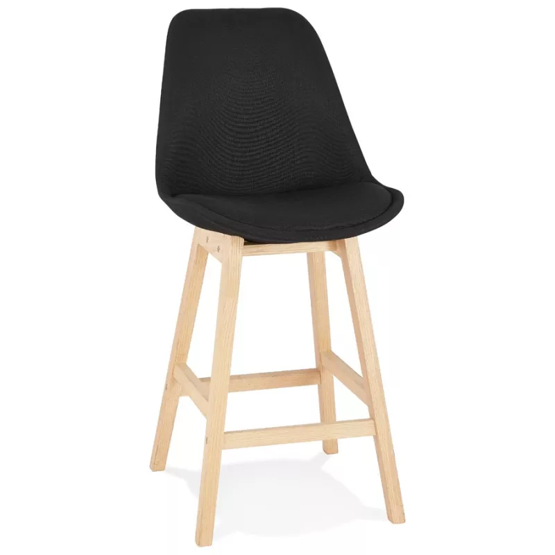 Tabouret de bar chaise de bar mi-hauteur design pieds bois naturel ILDA MINI  (noir)