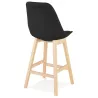 Tabouret de bar chaise de bar mi-hauteur design pieds bois naturel ILDA MINI  (noir)