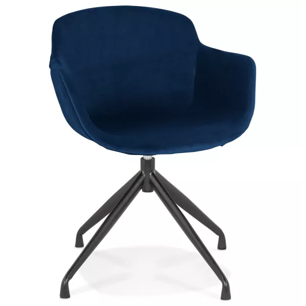 Chaise design avec accoudoirs en velours pieds métal noirs KOHANA (bleu)