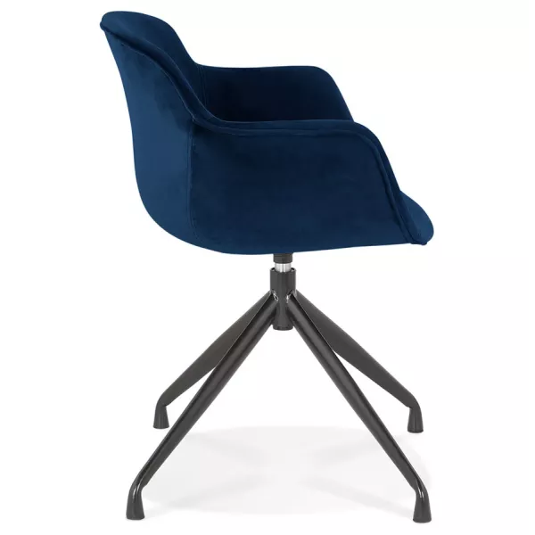 Chaise design avec accoudoirs en velours pieds métal noirs KOHANA (bleu)