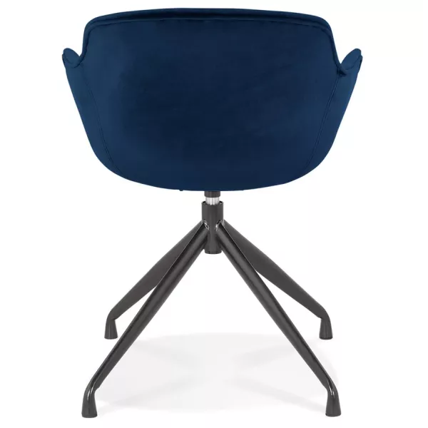 Chaise design avec accoudoirs en velours pieds métal noirs KOHANA (bleu)