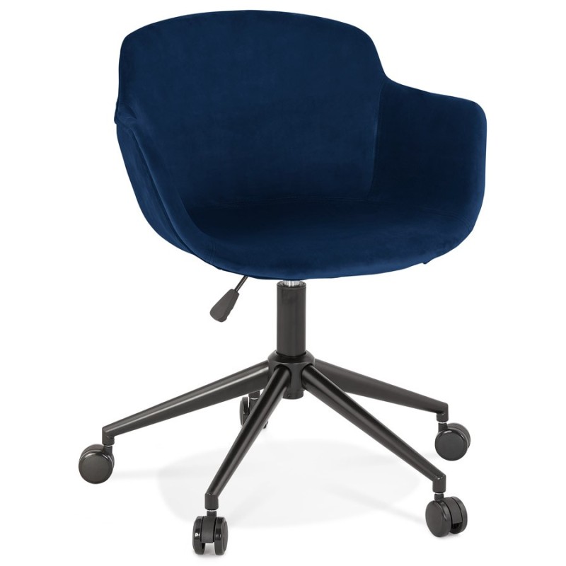 Chaise de bureau sur roulettes en velours pieds métal noirs CEYLAN (bleu)