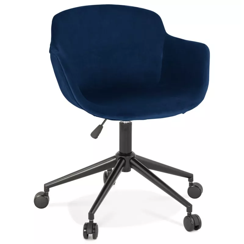 Chaise de bureau sur roulettes en velours pieds métal noirs CEYLAN (bleu)