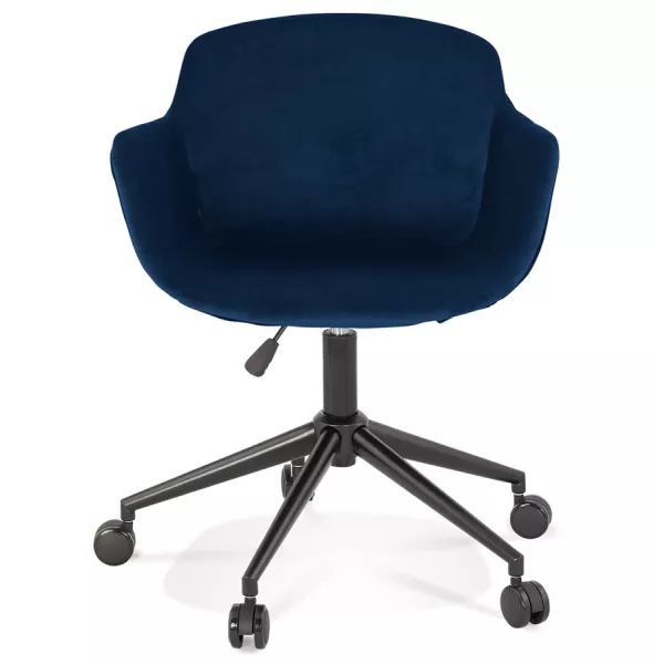 Chaise de bureau sur roulettes en velours pieds métal noirs CEYLAN (bleu)