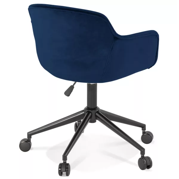 Chaise de bureau sur roulettes en velours pieds métal noirs CEYLAN (bleu)