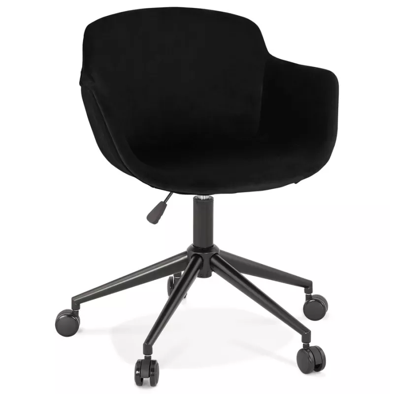 Chaise de bureau sur roulettes en velours pieds métal noirs CEYLAN (noir)