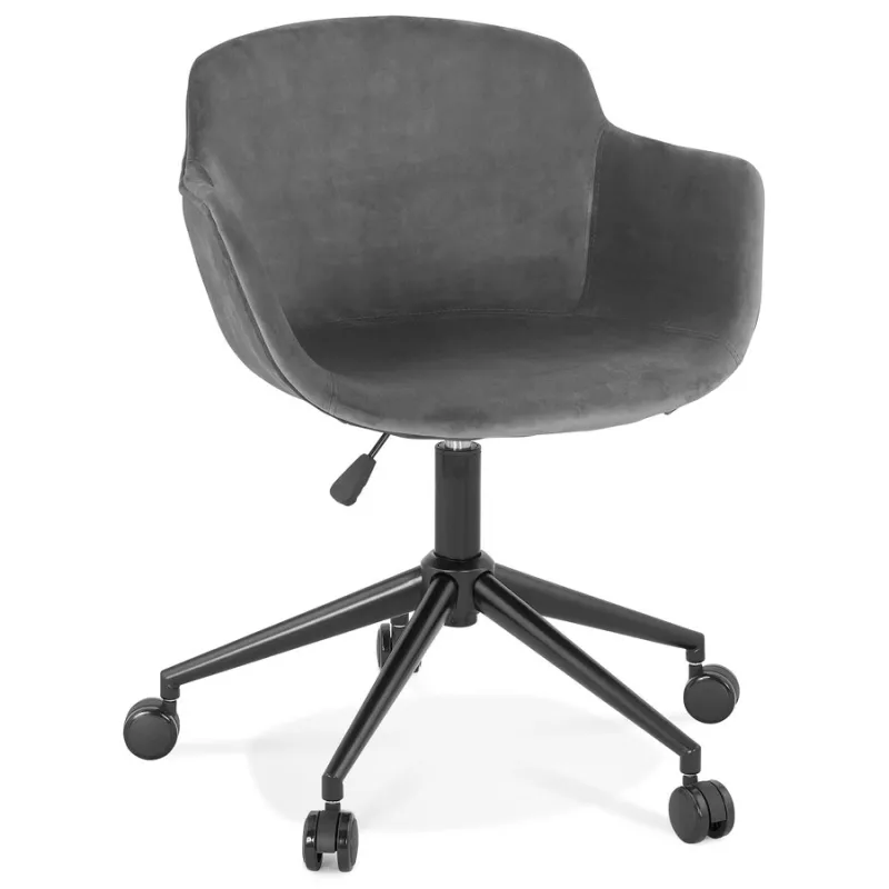 Chaise de bureau sur roulettes en velours pieds métal noirs CEYLAN (gris)