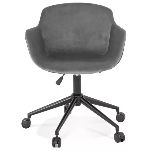 Chaise de bureau sur roulettes en velours pieds métal noirs CEYLAN (gris)