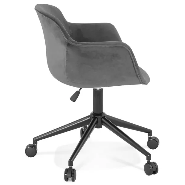 Chaise de bureau sur roulettes en velours pieds métal noirs CEYLAN (gris)