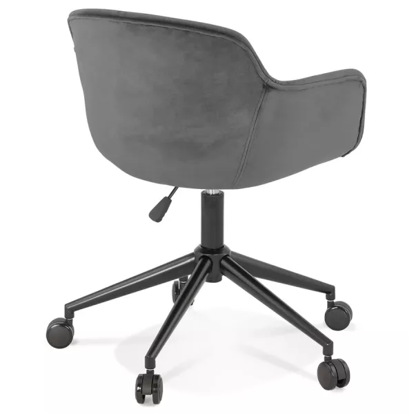 Chaise de bureau sur roulettes en velours pieds métal noirs CEYLAN (gris)