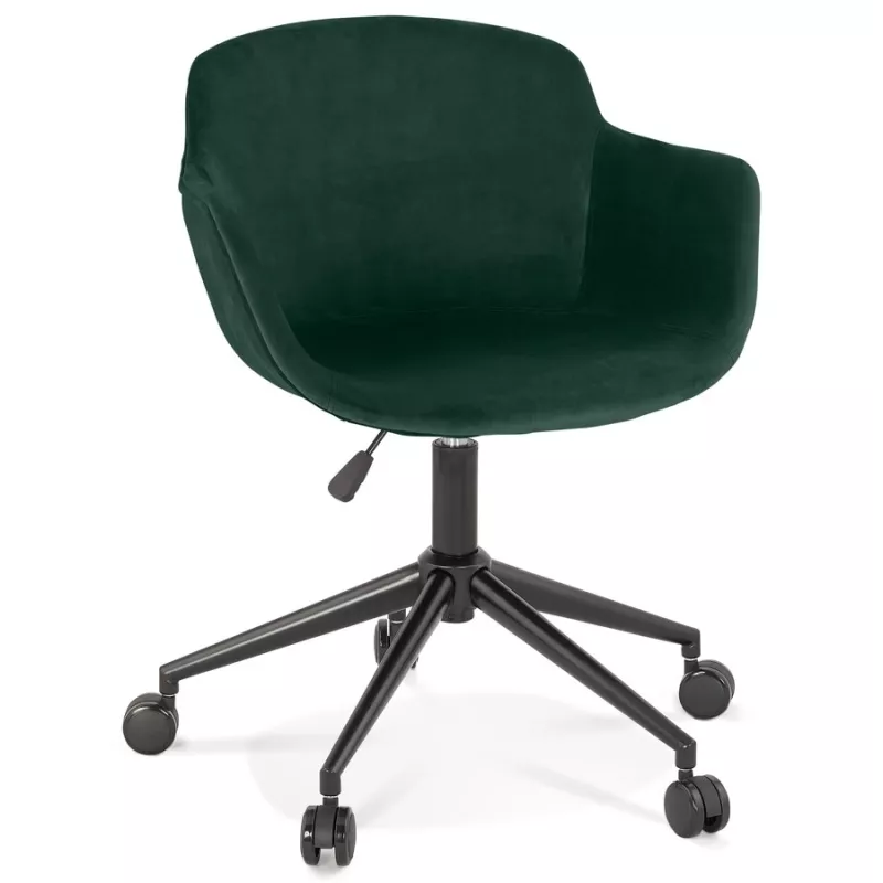 Chaise de bureau sur roulettes en velours pieds métal noirs CEYLAN (vert) à associer à Fauteuils De Bureau De Cuisine Fonctionne