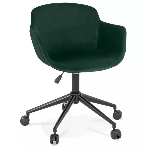 Chaise de bureau sur roulettes en velours pieds métal noirs CEYLAN (vert) à associer à Fauteuils De Bureau De Cuisine Fonctionne