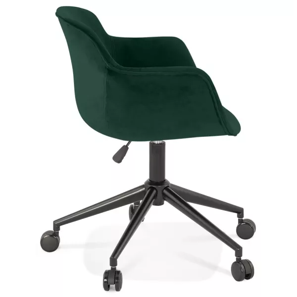 Chaise de bureau sur roulettes en velours pieds métal noirs CEYLAN (vert) à associer à Fauteuils De Bureau De Cuisine Fonctionne