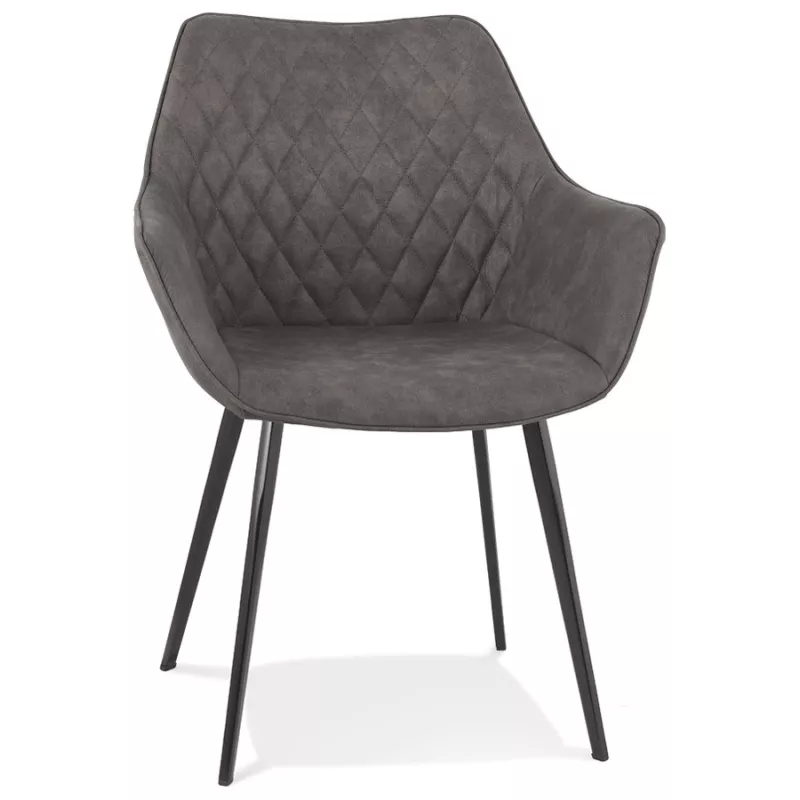 Chaise avec accoudoirs en microfibre pieds métal noirs LENO (gris foncé)