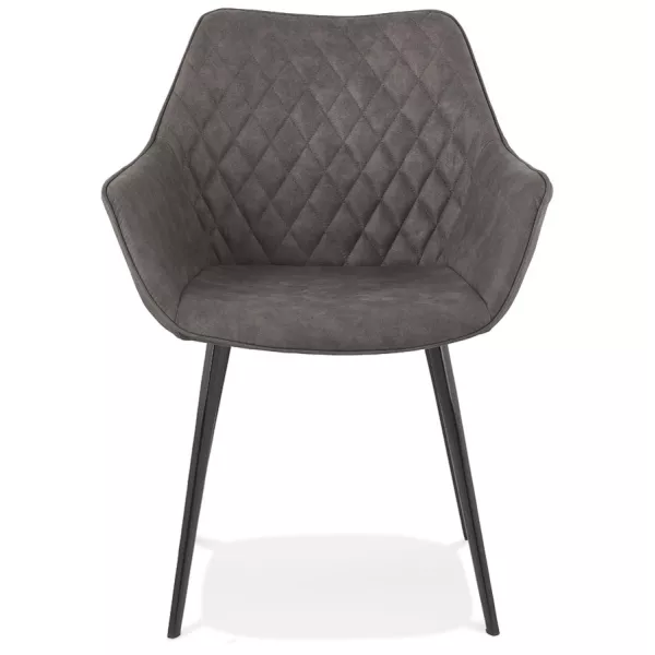 Chaise avec accoudoirs en microfibre pieds métal noirs LENO (gris foncé)