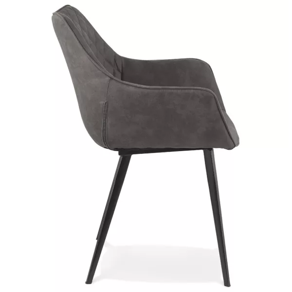 Chaise avec accoudoirs en microfibre pieds métal noirs LENO (gris foncé)