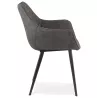 Chaise avec accoudoirs en microfibre pieds métal noirs LENO (gris foncé)