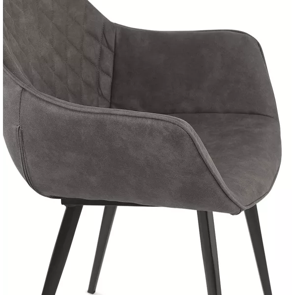 Chaise avec accoudoirs en microfibre pieds métal noirs LENO (gris foncé)