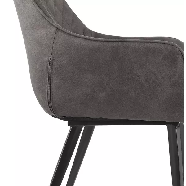 Chaise avec accoudoirs en microfibre pieds métal noirs LENO (gris foncé)