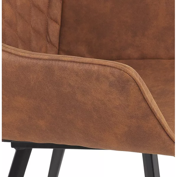 Chaise avec accoudoirs en microfibre pieds métal noirs LENO (marron)