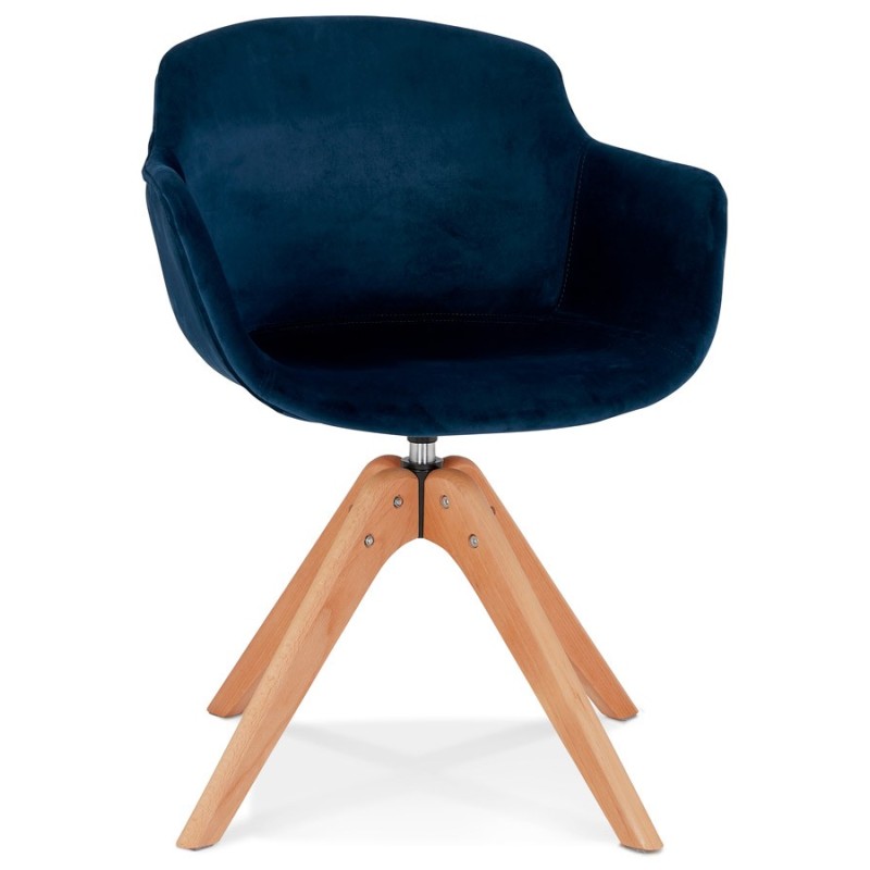 Chaise avec accoudoirs en velours pieds bois naturel MANEL (bleu)