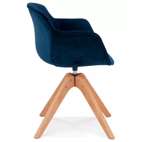 Chaise avec accoudoirs en velours pieds bois naturel MANEL (bleu)