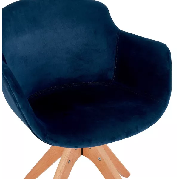 Chaise avec accoudoirs en velours pieds bois naturel MANEL (bleu)