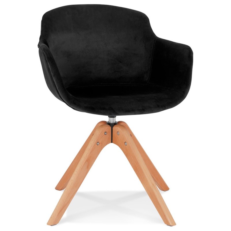 Chaise avec accoudoirs en velours pieds bois naturel MANEL (noir)