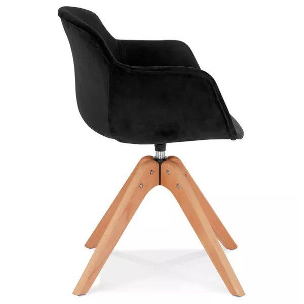 Chaise avec accoudoirs en velours pieds bois naturel MANEL (noir)