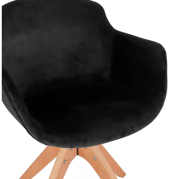 Chaise avec accoudoirs en velours pieds bois naturel MANEL (noir)