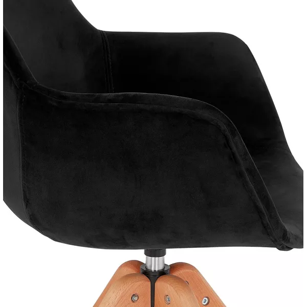 Chaise avec accoudoirs en velours pieds bois naturel MANEL (noir)