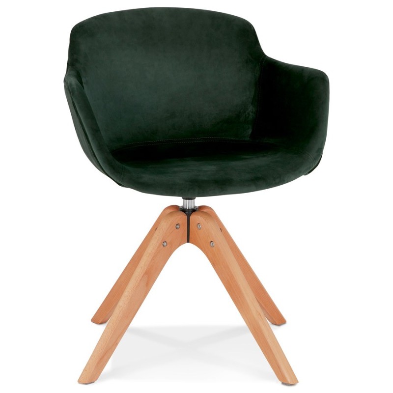 Chaise avec accoudoirs en velours pieds bois naturel MANEL (vert)