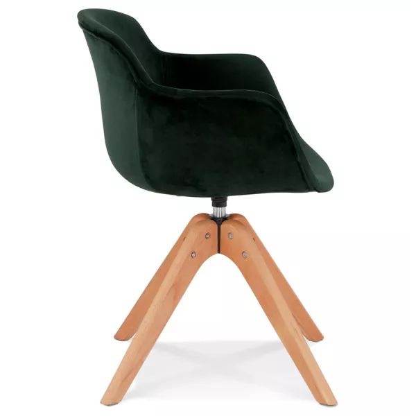 Chaise avec accoudoirs en velours pieds bois naturel MANEL (vert)