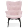 Fauteuil à oreilles en velours pieds bois noir EMRYS (rose)