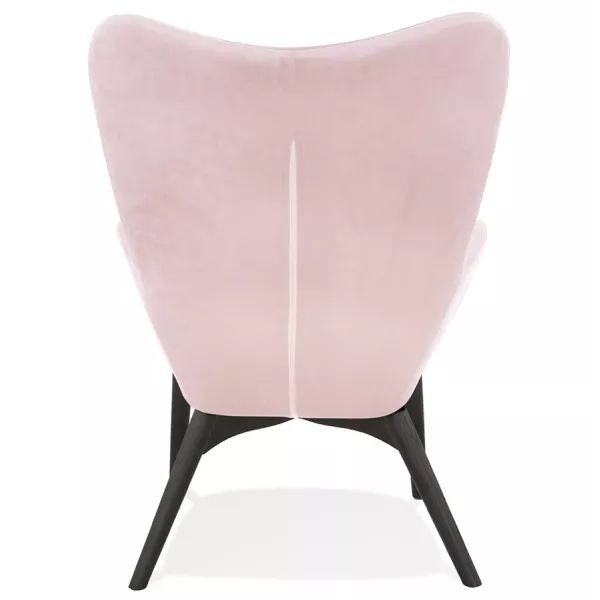 Fauteuil à oreilles en velours pieds bois noir EMRYS (rose)