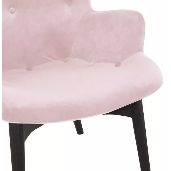 Fauteuil à oreilles en velours pieds bois noir EMRYS (rose)