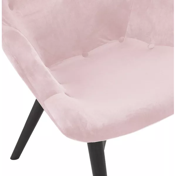 Fauteuil à oreilles en velours pieds bois noir EMRYS (rose)