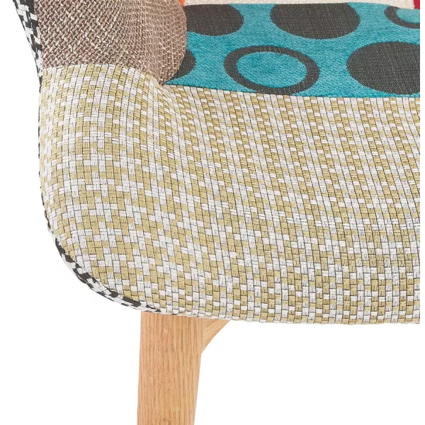 Fauteuil à oreilles patchwork en tissu pieds bois naturel RHYS (multicolore) à associer à Fauteuils Confortables Pour Bureau