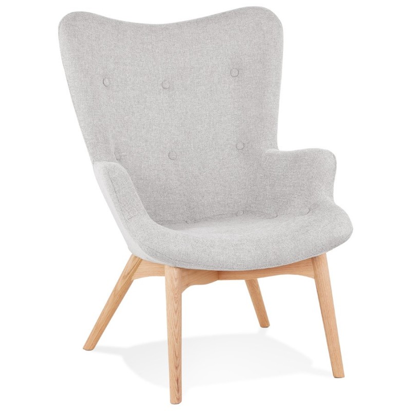 Fauteuil à oreilles en tissu pieds bois naturel RHYS (gris)