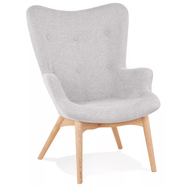 Fauteuil à oreilles en tissu pieds bois naturel RHYS (gris)