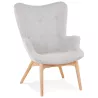 Fauteuil à oreilles en tissu pieds bois naturel RHYS (gris)