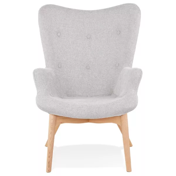 Fauteuil à oreilles en tissu pieds bois naturel RHYS (gris)