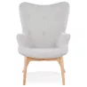 Fauteuil à oreilles en tissu pieds bois naturel RHYS (gris)