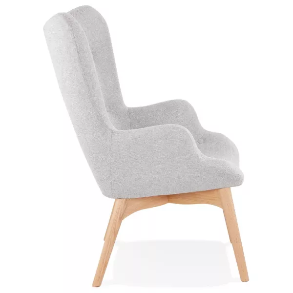 Fauteuil à oreilles en tissu pieds bois naturel RHYS (gris)