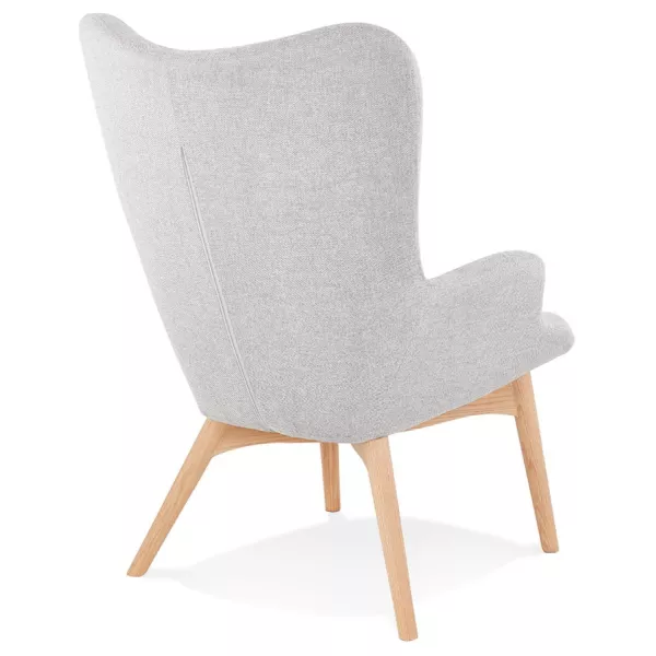 Fauteuil à oreilles en tissu pieds bois naturel RHYS (gris)