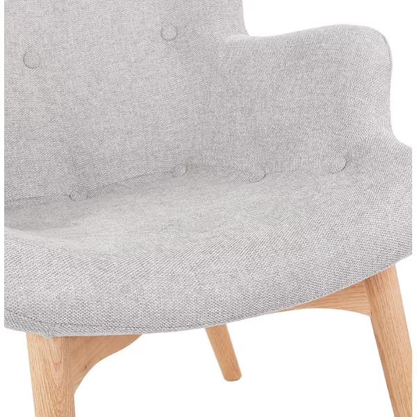 Fauteuil à oreilles en tissu pieds bois naturel RHYS (gris)